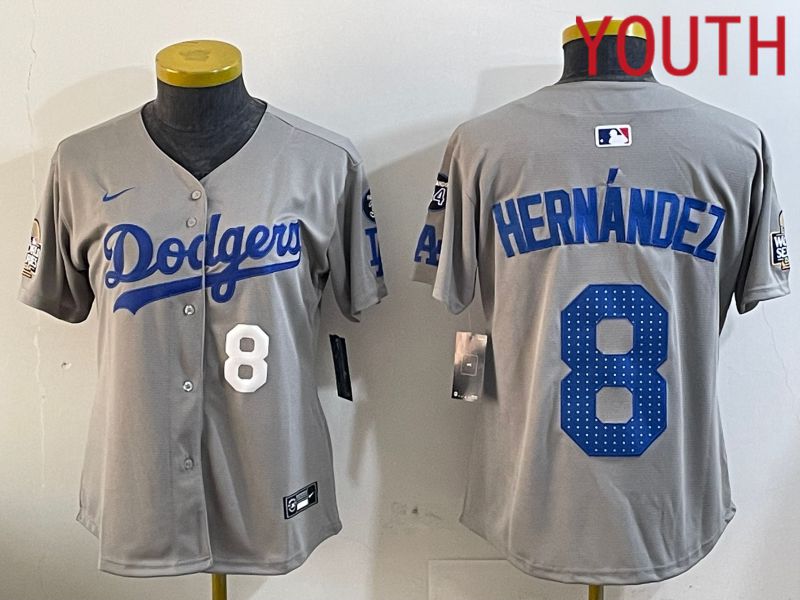Youth Los Angeles Dodgers #8 Hernandez Grey Game 2024 Nike MLB Jersey style 12053